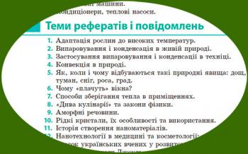 Теми рефератів і проєктів з фізики для 8 класу