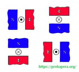 Вкажіть напрямок сили Ампера