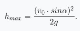 Формули. Рух тіла,  кинутого під кутом до горизонту. Максимальна висота підйому