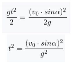 Формули. Рух тіла,  кинутого під кутом до горизонту
